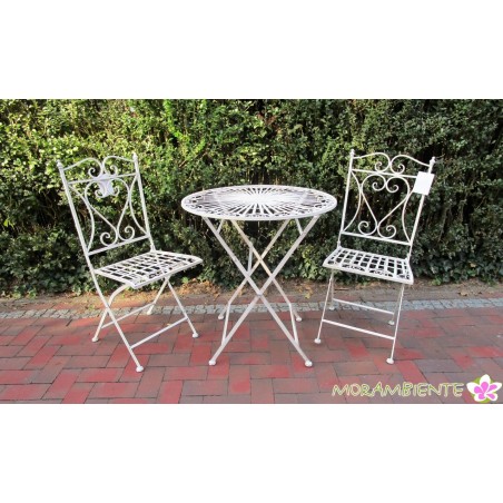 Tisch und Stühle "Blütenreigen", weiß-shabby