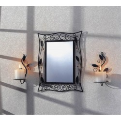 Spiegelset aus Metall mit zwei Wandkerzenhaltern