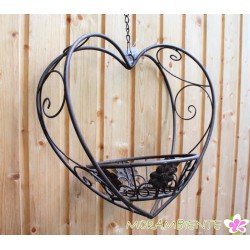 Blumenampel aus dunkelbraunem Metall in Herzform