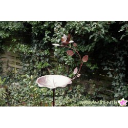 Gartenstecker Vogeltränke "Vogel auf Blütenzweig" in Rostoptik