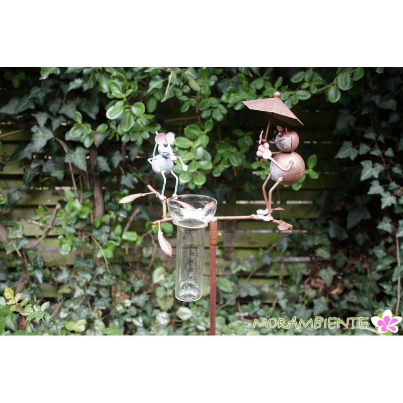 Gartenstecker "Katze und Maus" mit Regenmesser