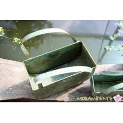 Pflanz-Taschen-Set aus Metall in grüner Alt-Zinkoptik