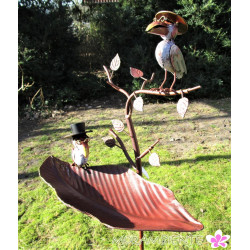 Gartenstecker Vogeltränke " Blatt mit Zweig" in Rostoptik