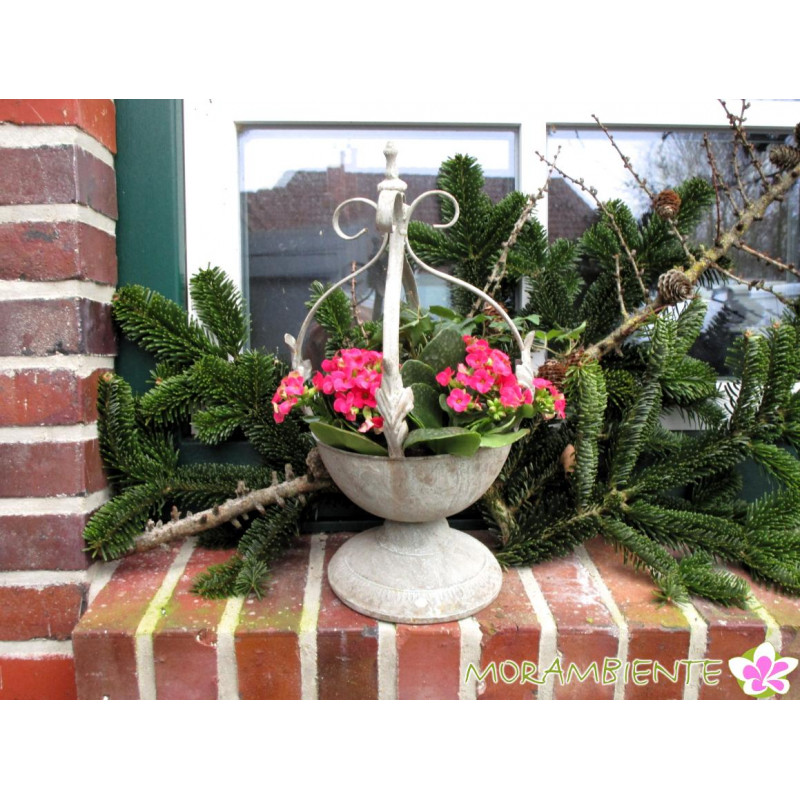 Blumen- Kerzenständer mit Krone im Antik-finish