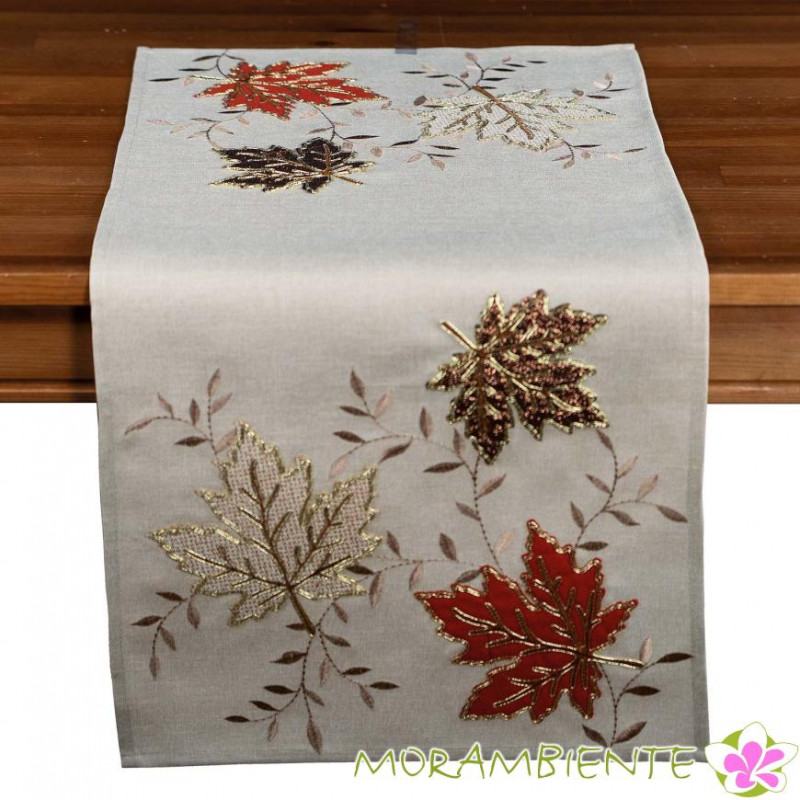 Tischläufer mit Sticketrei und Applikation  "Herbst-Blätter"